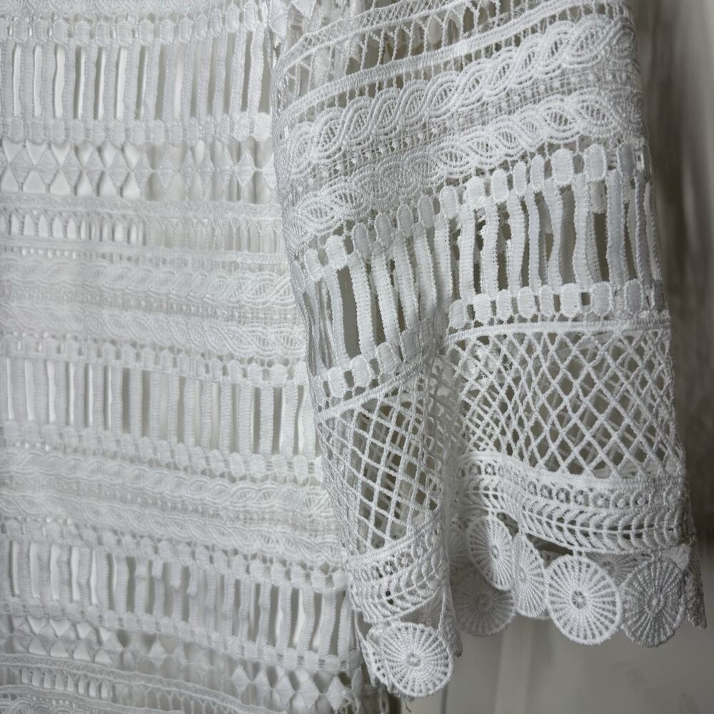 New Sugar Lips Womens Dress White Geometric Crocheted 3/4 Sleeve Boho Small - Picture 4 of 10
